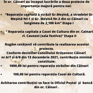 Anunț privind contribuția pentru realizarea proiectelor inițiate