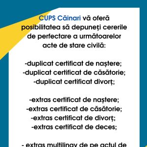 Serviciile CUPS Căinari privind actele de stare civilă