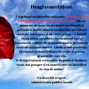 Mesaj de felicitare cu ocazia sărbătorilor de Ziua Independenței și Ziua Limbii