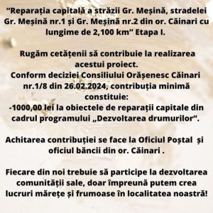 Informare: Sunt în proces lucrările la proiectul privind reparația străzilor
