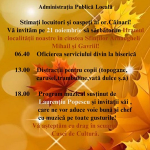 Invitație la Hramul localității noastre în cinstea Sfinților Arhangheli Mihail și Gavriil!