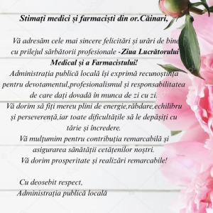 Mesaj de felicitare cu ocazia Zilei Lucrătorului Medical și a Farmacistului!