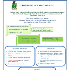 Cea mai mare și prestigioasă instituție de învățământ superior din Republica Moldova, Universitatea de Stat, anunță deschiderea sesiunii de admitere pentru anul universitar 2025-2026!