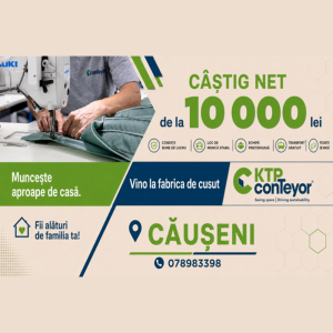 Compania SRL ”conTeyor” vă informează despre disponibilitatea mai multor locuri de muncă pentru funcția de cusătoreasă